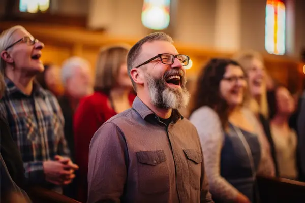 Man singing in church 6x4